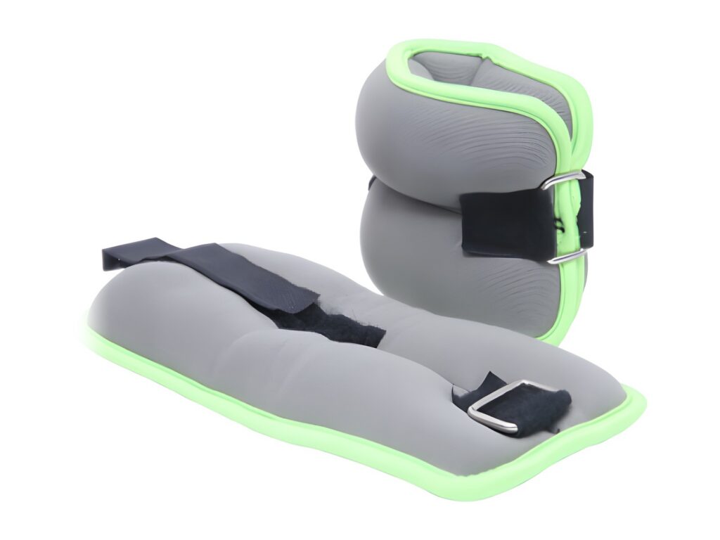 Gray ankle weights with green trim
