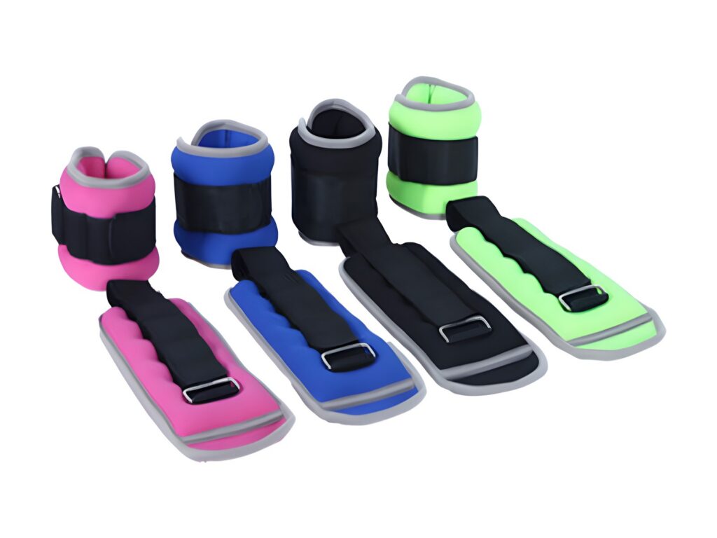Ankle weights in pink, blue, black and green