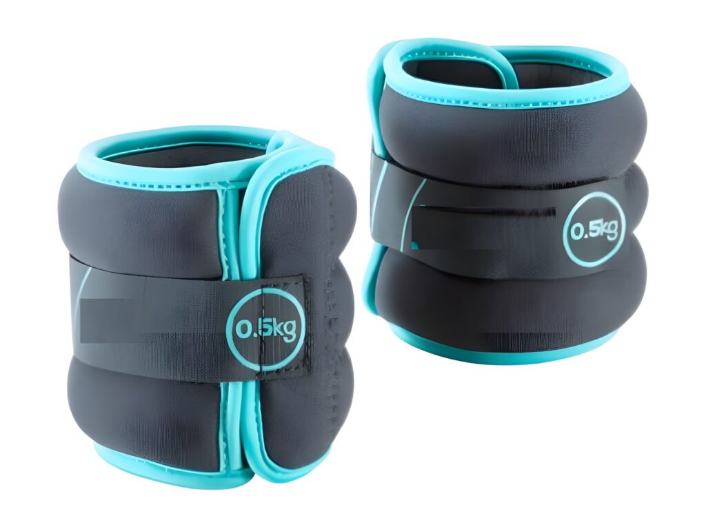 Black ankle weights with teal trim