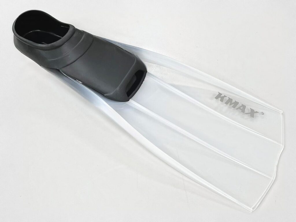 Transparent KMAX diving fin with a black foot pocket