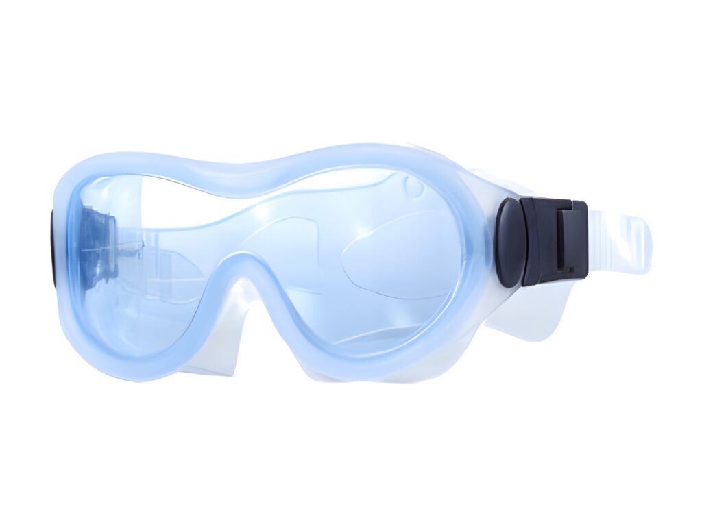 Swimming goggles with light blue wide frame