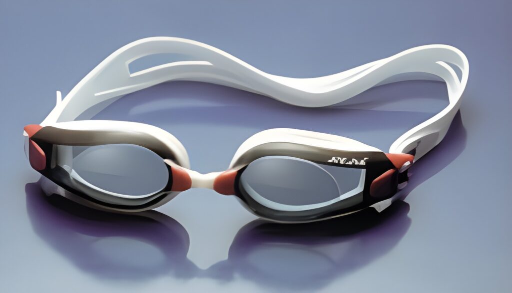 Swimming goggles with white strap with orange trim