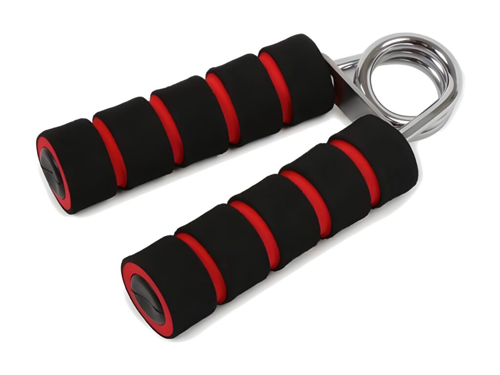 Hand grips with black foam handles and red rings