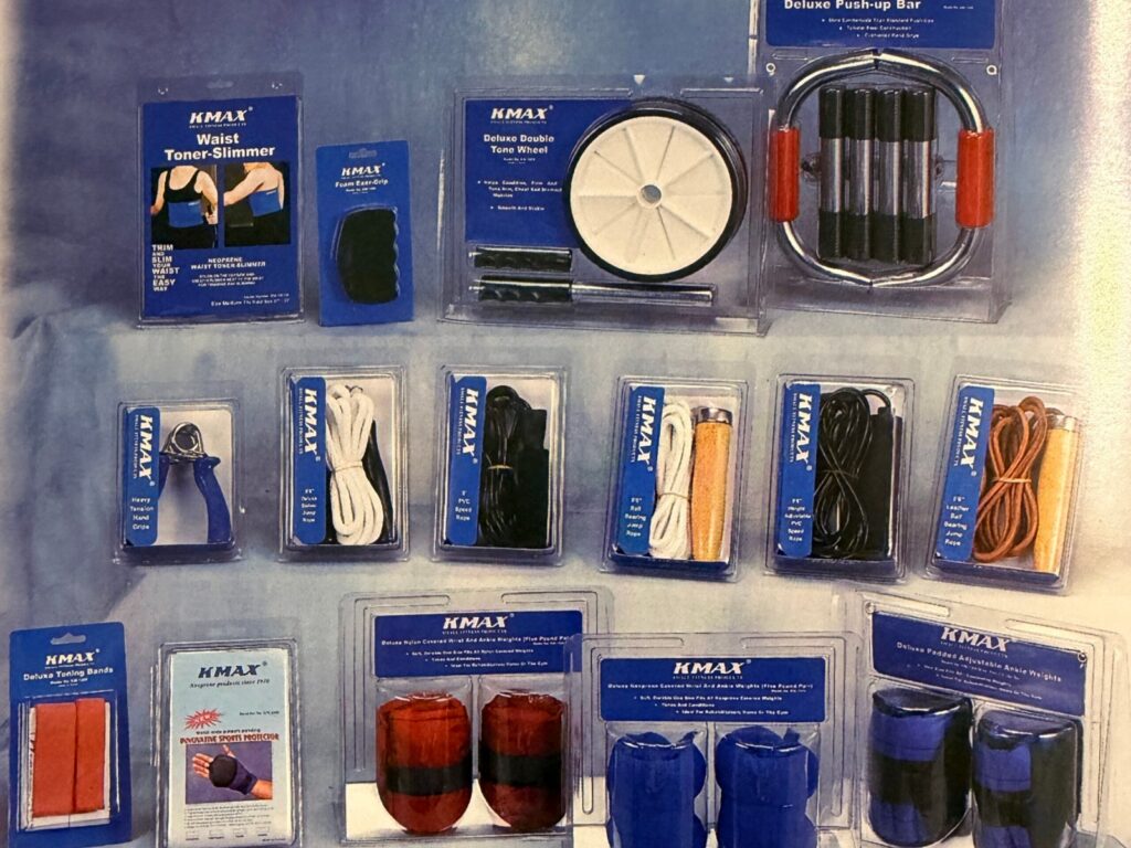 KMAX small fitness products in retail packaging