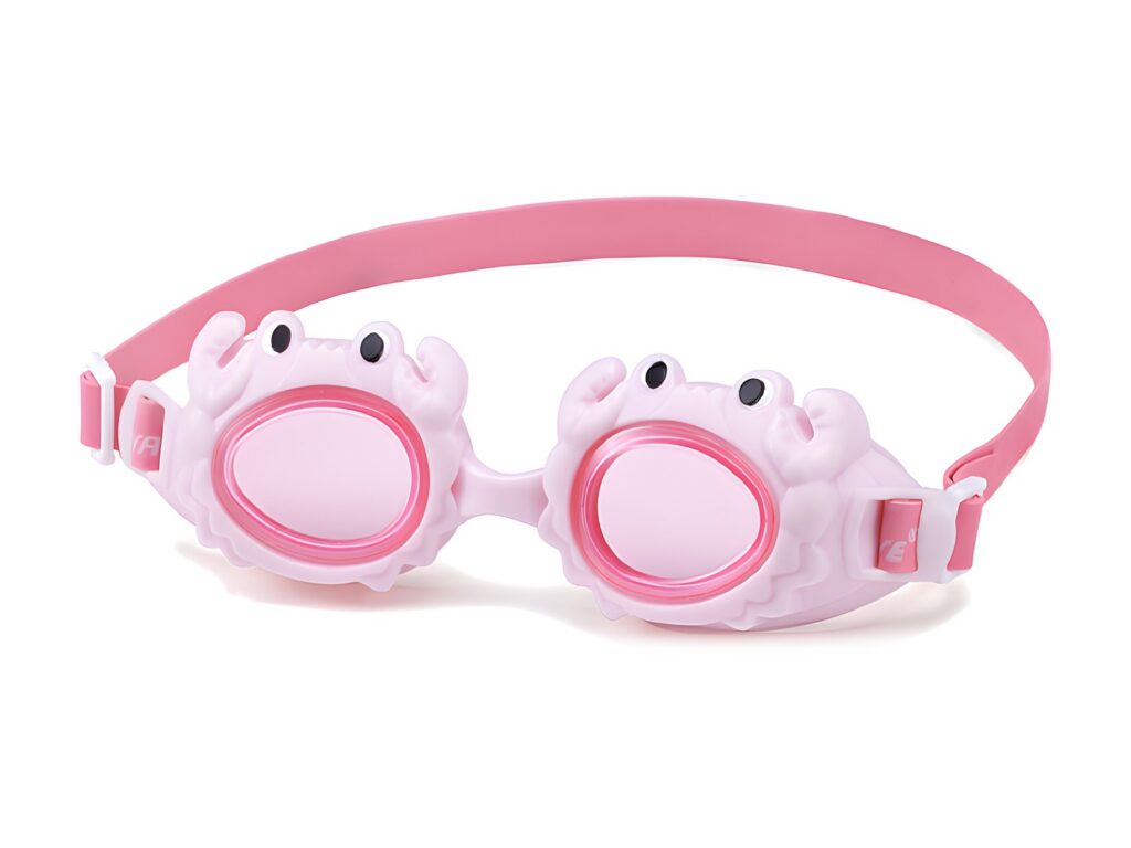 Pink kids' goggles with a crab design