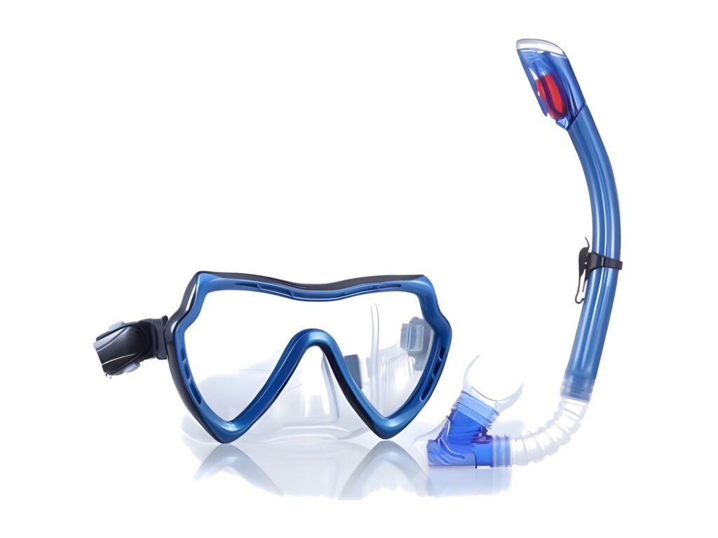Blue diving mask and snorkel set