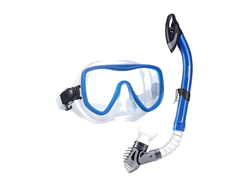 Blue single-lens mask and snorkel set