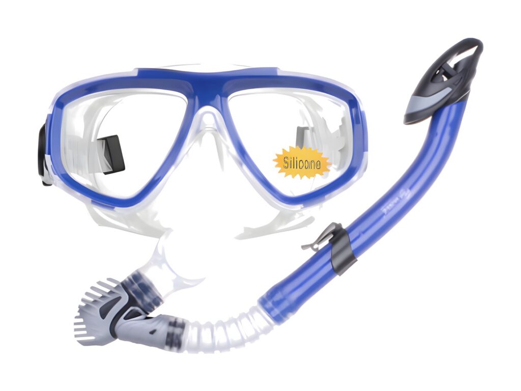 Blue two-lens mask and snorkel set