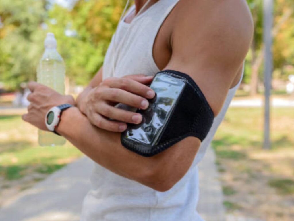 Runner wearing a black phone armband