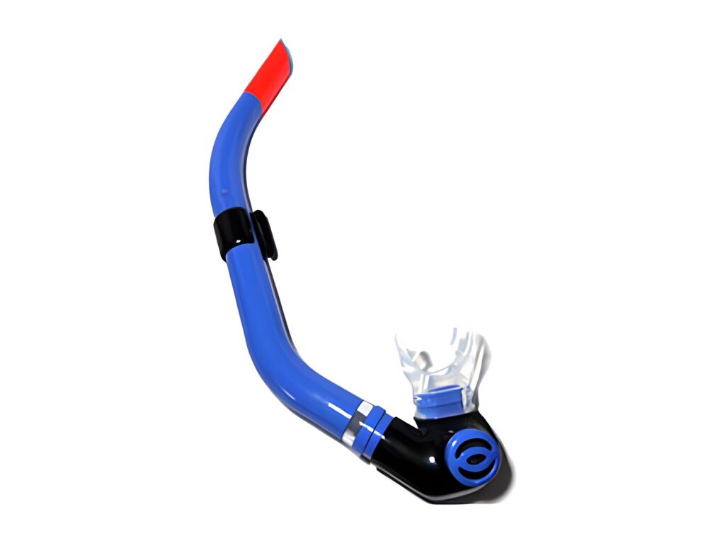 Blue snorkel with a black mouthpiece
