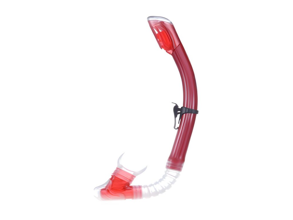 Red snorkel with a clear red mouthpiece